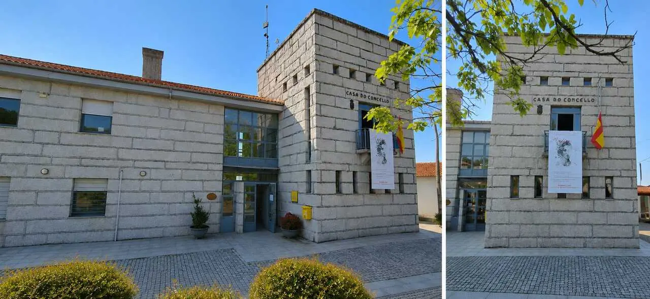 El cartel del programa "Ra&iacute;&ntilde;as" ya luce en la fachada de la Casa do Concello de Calvos de Rand&iacute;n.