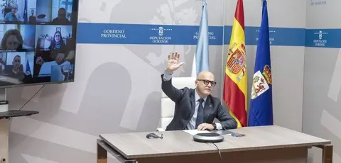 Videoconferencia da Xunta de Goberno da Deputaci&oacute;n Ourense. Asisiten Manuel Baltar (Presidente Deputaci&oacute;n); Rosendo Fern&aacute;ndez (VicePresidente 1&ordm;); Cesar Fern&aacute;ndez Gil (VicePresidente 2&ordm;); Placido &Aacute;lvarez Doba&ntilde;o (VicePresidente 3&ordm;); Jorge Pumar (Deputado PPOU); Luz Doporto Real (Deputado PPOU); Pablo P&eacute;rez P&eacute;rez (Deputado PPOU); Armando Ojea Bouzo (Deputado DO); M&oacute;nica Legaspi (Interventora Deputaci&oacute;n Ourense); Juan Marquina e Adamantino Barreiro Garc&iacute;a (Secretario e Vicesecretario da Deputaci&oacute;n Ourense).