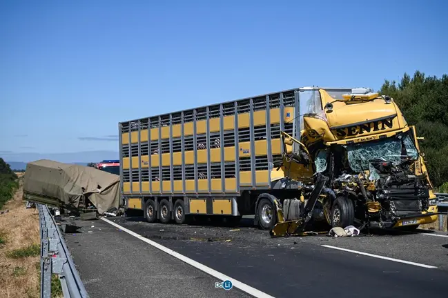 20250826 Accidente tr&aacute;fico BRILAT cami&oacute;n ganado, A52 Trasmiras