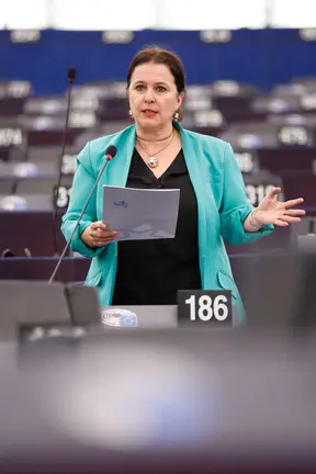 A eurodeputada Ana Miranda denunciando as consecuencias do tratado co Mercosur para o sector agrogandeiro galego.