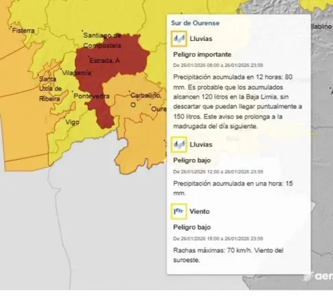 En A Baixa Limia se ha activado en el nivel de alerta naranja.