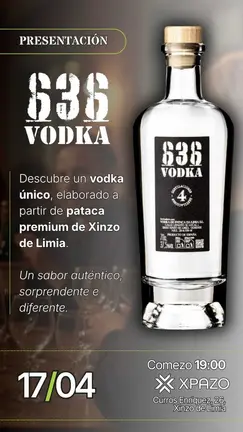 La botella de 636 Vodka, protagonista absoluta de la jornada de este viernes en Xinzo, elaborada con patata premium de A Limia.