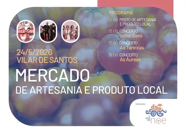 Cartel informativo coa programaci&oacute;n do mercado de artesan&iacute;a organizado pola Arca da Noe en Vilar de Santos.