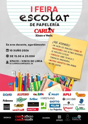 Cartel da I Feira Escolar de Papeler&iacute;a organizada por Carlin en Xinzo de Limia.