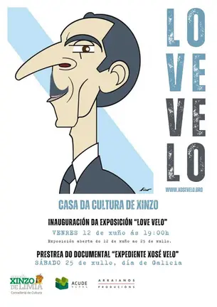 Cartel do programa cultural "Love Velo", que arranca este venres coa inauguraci&oacute;n dunha exposici&oacute;n na Casa da Cultura de Xinzo de Limia en homenaxe ao intelectual galego Xos&eacute; Velo.