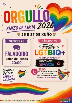 Cartel da programaci&oacute;n do Orgullo 2026 organizada polo Concello de Xinzo de Limia.