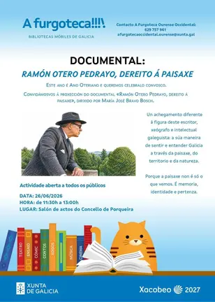 Cartel da proxecci&oacute;n do documental sobre Otero Pedrayo organizada por A Furgoteca en Porqueira.