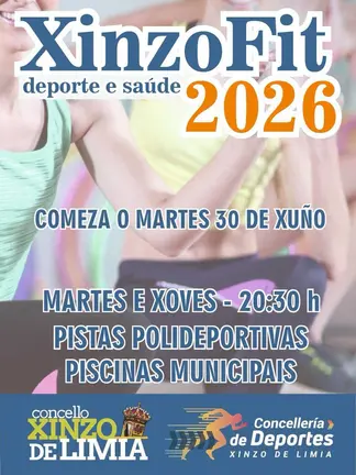 Cartel del programa XinzoFit 2026 organizado por la Conceller&iacute;a de Deportes del Concello de Xinzo de Limia.