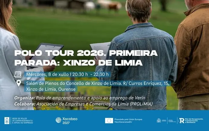 Cartel da primeira parada itinerante do programa 'Polo Tour 2026' en Xinzo de Limia.
