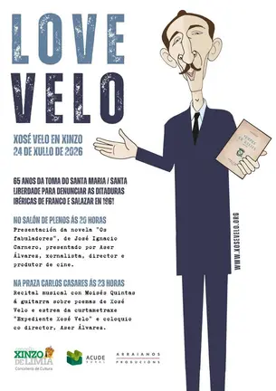 Cartel dos actos do 65 aniversario da faza&ntilde;a antifascista de Xos&eacute; Velo.
