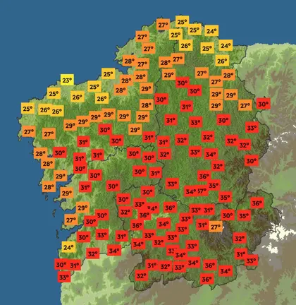 Mapa de temperaturas previstas para este martes 11 de agosto.