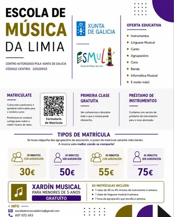A Escola de M&uacute;sica da Limia presenta a s&uacute;a oferta formativa para o vindeiro curso.