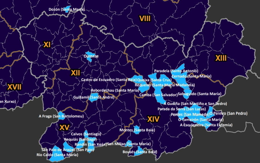 Parroquias de Alta Actividade Incendiaria na provincia de Ourense, segundo o PLADIGA 2022 (FILEminimizer)