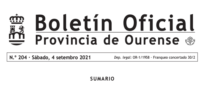 Portada do Boletín Oficial da Provincia de Ourense.