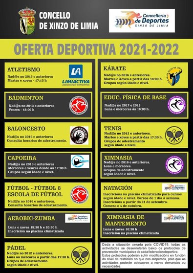 Cartel da oferta deportiva desta tempada para o Concello de Xinzo.
