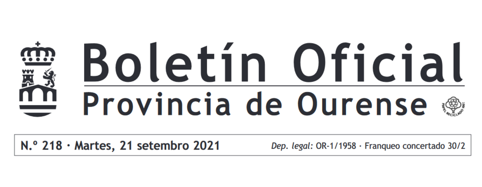 Cabeceira do Boletín Oficial da Provincial de Ourense.