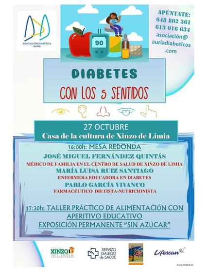 Cartel da mesa redonda e do taller práctico sobre diabetes que terá lugar en Xinzo. | FOTO: Asociación Diabética Auria.