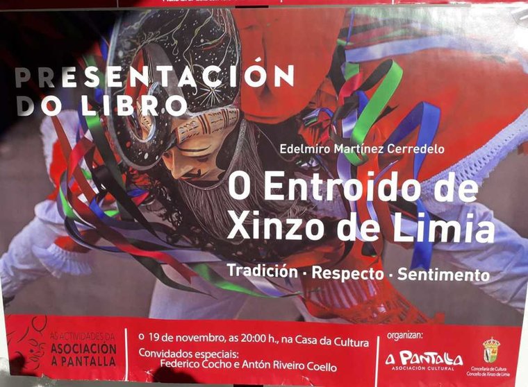 Fotografía do cartel da presentación do libro "O Entroido de Xinzo de Limia".