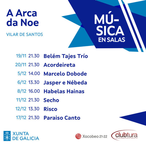 Cartel do programa "Música en Salas" que se celebrará na Arca da Noe de Vilar de Santos.