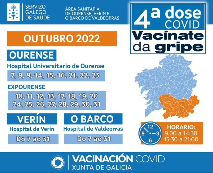 Calendario de vacinación da cuarta dose da covid na área sanitaria.