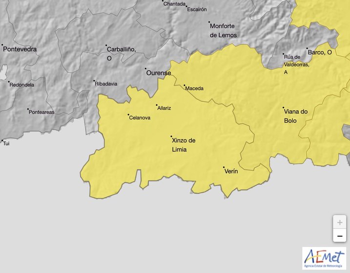 O sur de Ourense, en aviso amarelo por baixas temperaturas esta mañá.