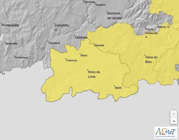 O sur de Ourense, en aviso amarelo por baixas temperaturas esta mañá.