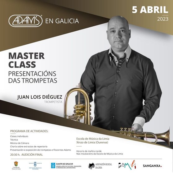 Cartel da clase maxistral que impartirá o trompetista Juan Lois Diéguez.