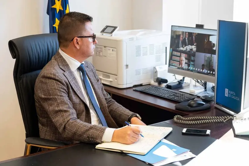 José González, conselleiro de Medio Rural, participou de xeito telemático na Mesa da Seca convocada polo Ministerio de Agricultura, Pesca e Alimentación.