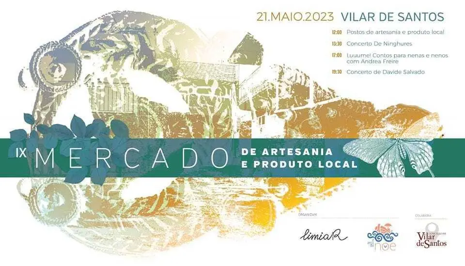 Cartel do mercado de artesanía e produto local.