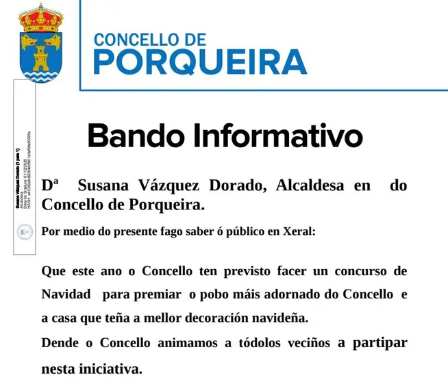 Bando Informativo del Concello de Porqueira.