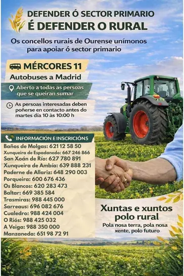 Cartel oficial de la convocatoria conjunta de los concellos rurales para organizar el viaje a Madrid.