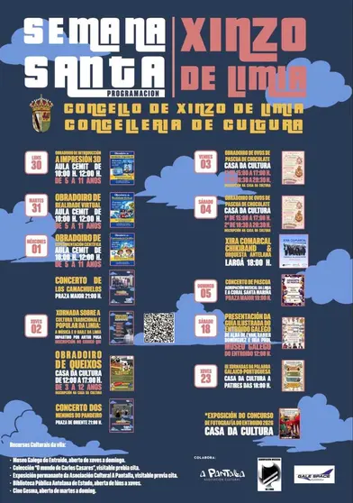 Actividades de Semana Santa organizadas por el Concello de Xinzo en distintos espacios.