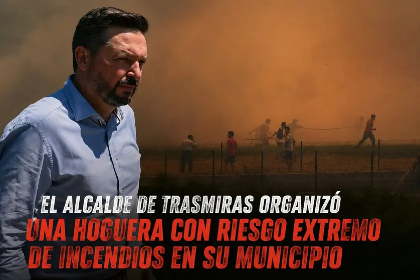 Tras el alcalde de Trasmiras, la imagen de los vecinos de Vilar de Lebres, combatiendo las llamas con lo que pod&iacute;an.