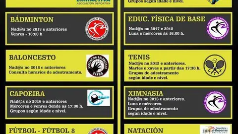 Cartel da oferta deportiva desta tempada para o Concello de Xinzo.