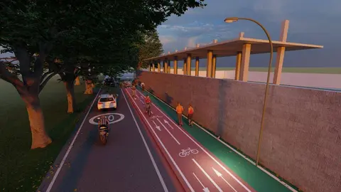 Recreaci&oacute;n da nova senda peonil e carril bici na Moreira. | FOTO: Cedida.