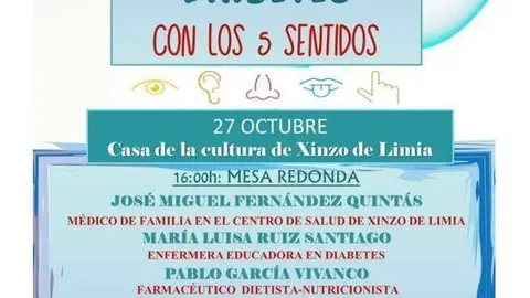 Cartel da mesa redonda e do taller pr&aacute;ctico sobre diabetes que ter&aacute; lugar en Xinzo. | FOTO: Asociaci&oacute;n Diab&eacute;tica Auria.