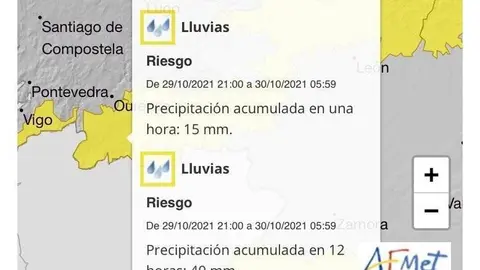 Aviso amarelo da AEMET.