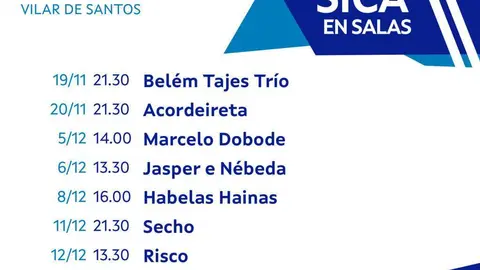 Cartel do programa "M&uacute;sica en Salas" que se celebrar&aacute; na Arca da Noe de Vilar de Santos.
