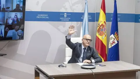 Videoconferencia da Xunta de Goberno da Deputaci&oacute;n Ourense. Asisiten Manuel Baltar (Presidente Deputaci&oacute;n); Rosendo Fern&aacute;ndez (VicePresidente 1&ordm;); Cesar Fern&aacute;ndez Gil (VicePresidente 2&ordm;); Placido &Aacute;lvarez Doba&ntilde;o (VicePresidente 3&ordm;); Jorge Pumar (Deputado PPOU); Luz Doporto Real (Deputado PPOU); Pablo P&eacute;rez P&eacute;rez (Deputado PPOU); Armando Ojea Bouzo (Deputado DO); M&oacute;nica Legaspi (Interventora Deputaci&oacute;n Ourense); Juan Marquina e Adamantino Barreiro Garc&iacute;a (Secretario e Vicesecretario da Deputaci&oacute;n Ourense).