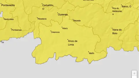 Mapa da alerta amarela por treboadas que afecta a toda a provincia. | FONTE: Aemet.