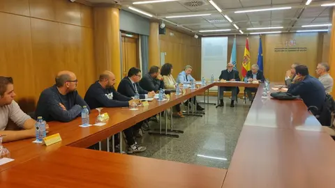Reuni&oacute;n encabezada por Francisco Rod&iacute;guez, presidente da Sociedade Mercantil 
Estatal de Infraestruturas Agrarias; e Emilio Gonz&aacute;lez, subdelegado do Goberno en Ourense.