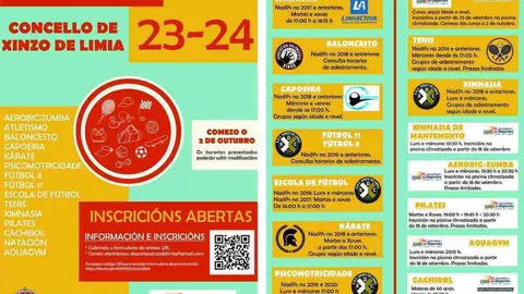 A Conceller&iacute;a de Deportes de Xinz ofrece unha ampla oferta deportiva para este curso.