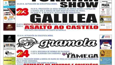 Cartel da Romar&iacute;a da Sa&iacute;nza, en Rairiz de Veiga.