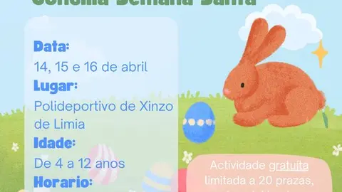 Cartel "Easter Camp", concelia Semana Santa no Concello de Xinzo de Limia.