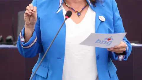 A eurodeputada Ana Miranda intervindo na Euroc&aacute;mara.