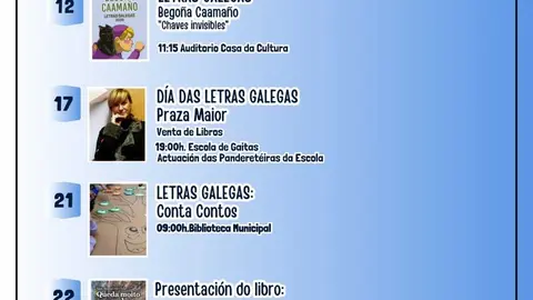 Cartel oficial da programaci&oacute;n das Letras Galegas 2026 organizada polo Concello de Xinzo.