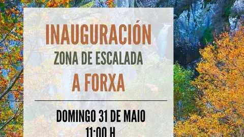 Cartel da inauguraci&oacute;n da nova zona de escalada de A Forxa, impulsada polo Concello de Porqueira.