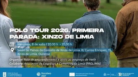 Cartel da primeira parada itinerante do programa 'Polo Tour 2026' en Xinzo de Limia.