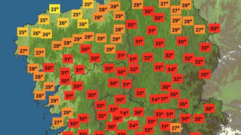 Mapa de temperaturas previstas para este martes 11 de agosto.