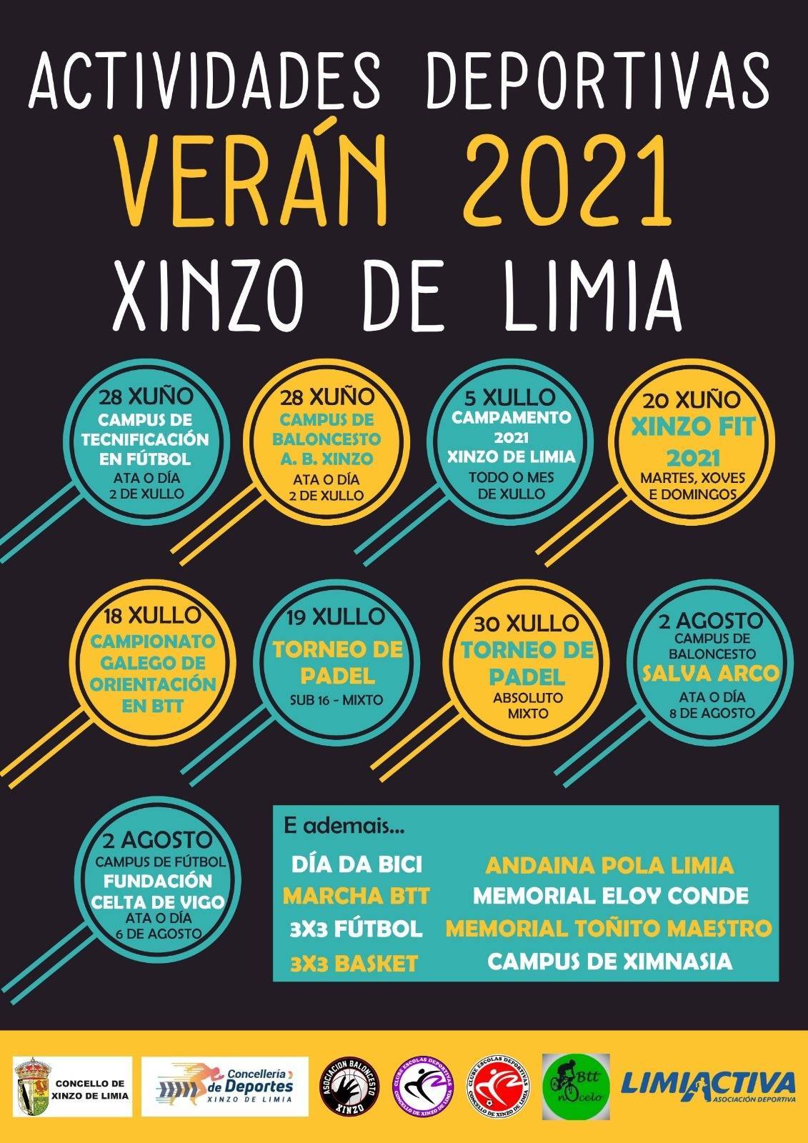 Cartel actividades deportivas para este verán en Xinzo de Limia.